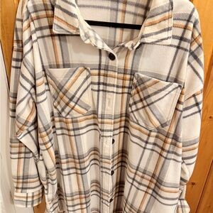 Maurices Checkered Utility Jacket in Cream, Gray, and Tan